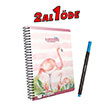 Gpta Flamingo Spiralli Sert Kapak 100 Yaprak Kareli 19x26 Defter ve Mavi Fineliner