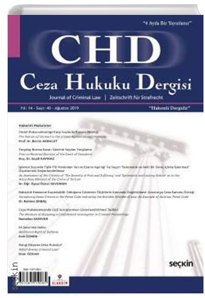 Ceza Hukuku Dergisi Say: 40 - Austos 2019 Sekin Yaynevi