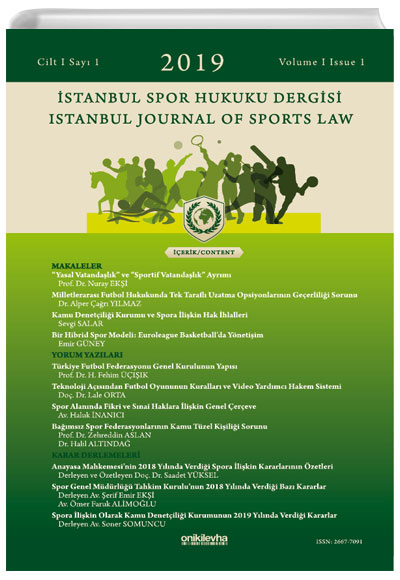 stanbul Spor Hukuk Dergisi / stanbul Journal Of Sports Law Cilt 1 Say 1 On ki Levha Yaynlar