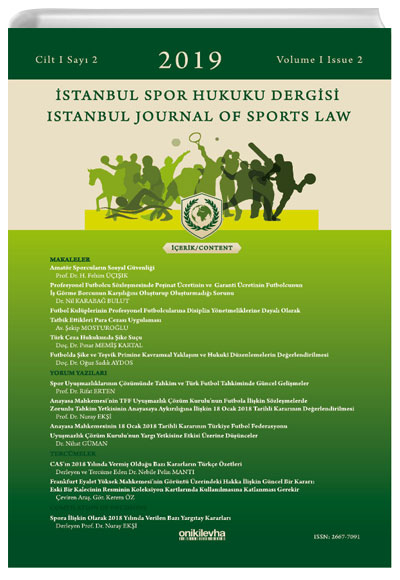stanbul Spor Hukuk Dergisi / stanbul Journal Of Sports Law Cilt 1 Say 2 On ki Levha Yaynlar