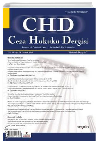 Ceza Hukuku Dergisi Say: 37 - Austos 2018 Veli zer zbek Sekin Yaynevi