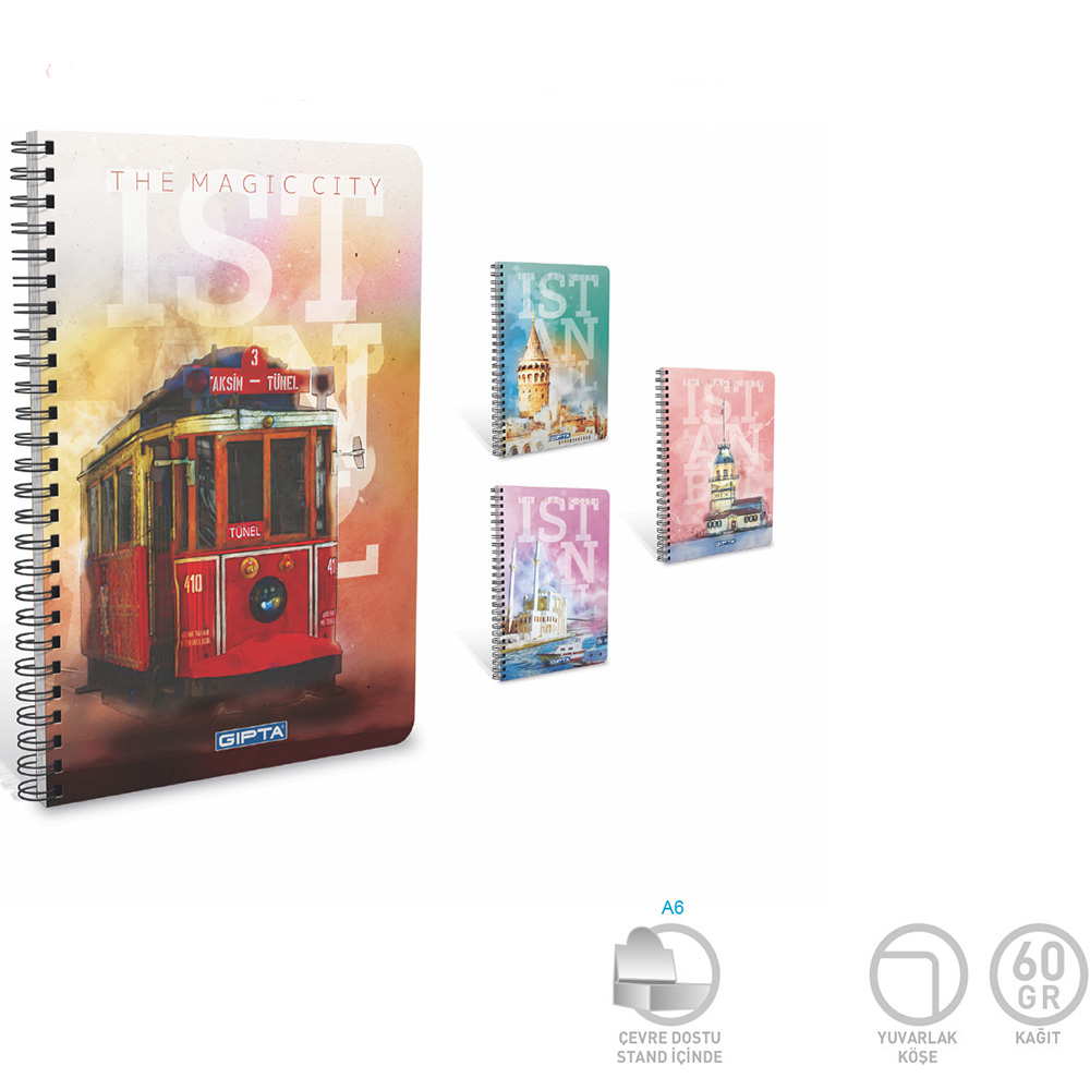 stanbul Spiralli Ofset Plastik Kapak Defter A6 80 Yaprak izgili Standart (2661) Gpta